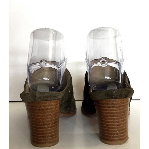 Matt Bernson Sz 6 1/2 Olive Green Suede Strap block heel mules - Picture 4 of 8